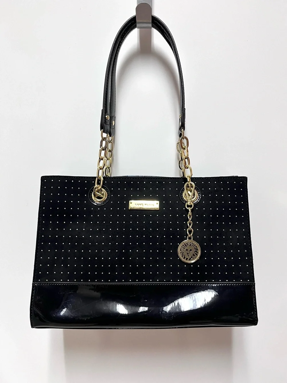 Anne Klein Studded Tote Back Double Chain Strap Handle Office Chic Classic